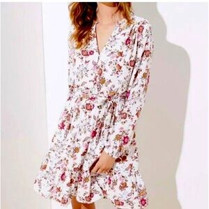 Ann Taylor Loft Floral Paisley Ruffle Hem Belted Flouncy Romantic Dress Size XS